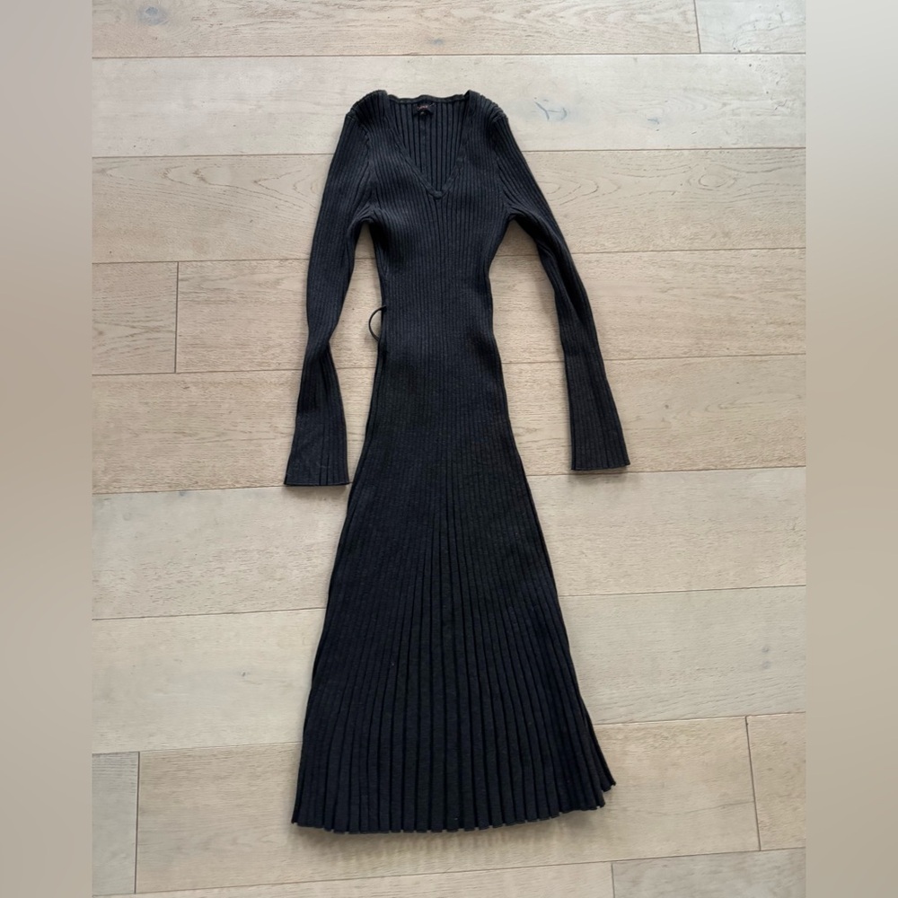Quince Cotton Cashmere Ribbed Long Sleeve Crew Midi Dress charcoal Heather XL - Picture 8 of 10